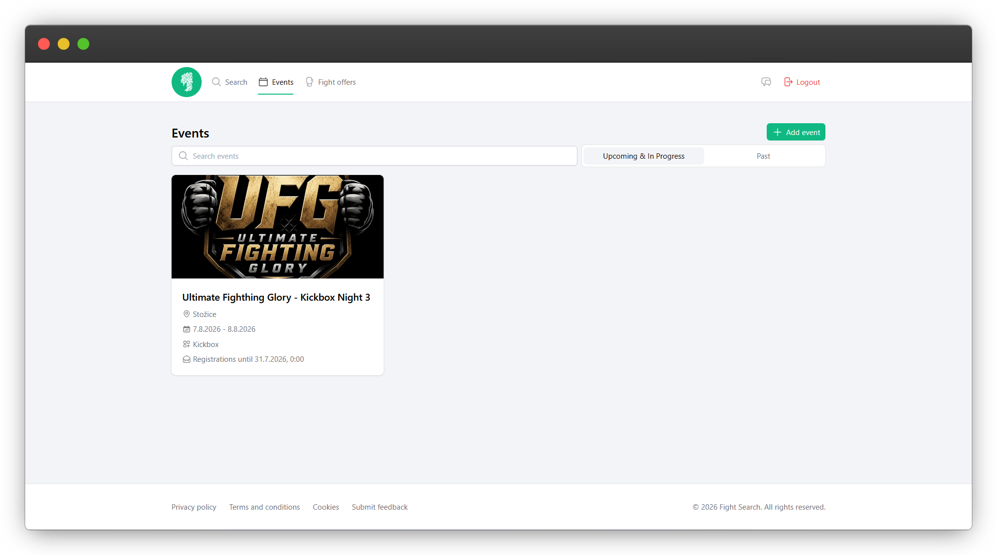 Combat sports event management dashboard