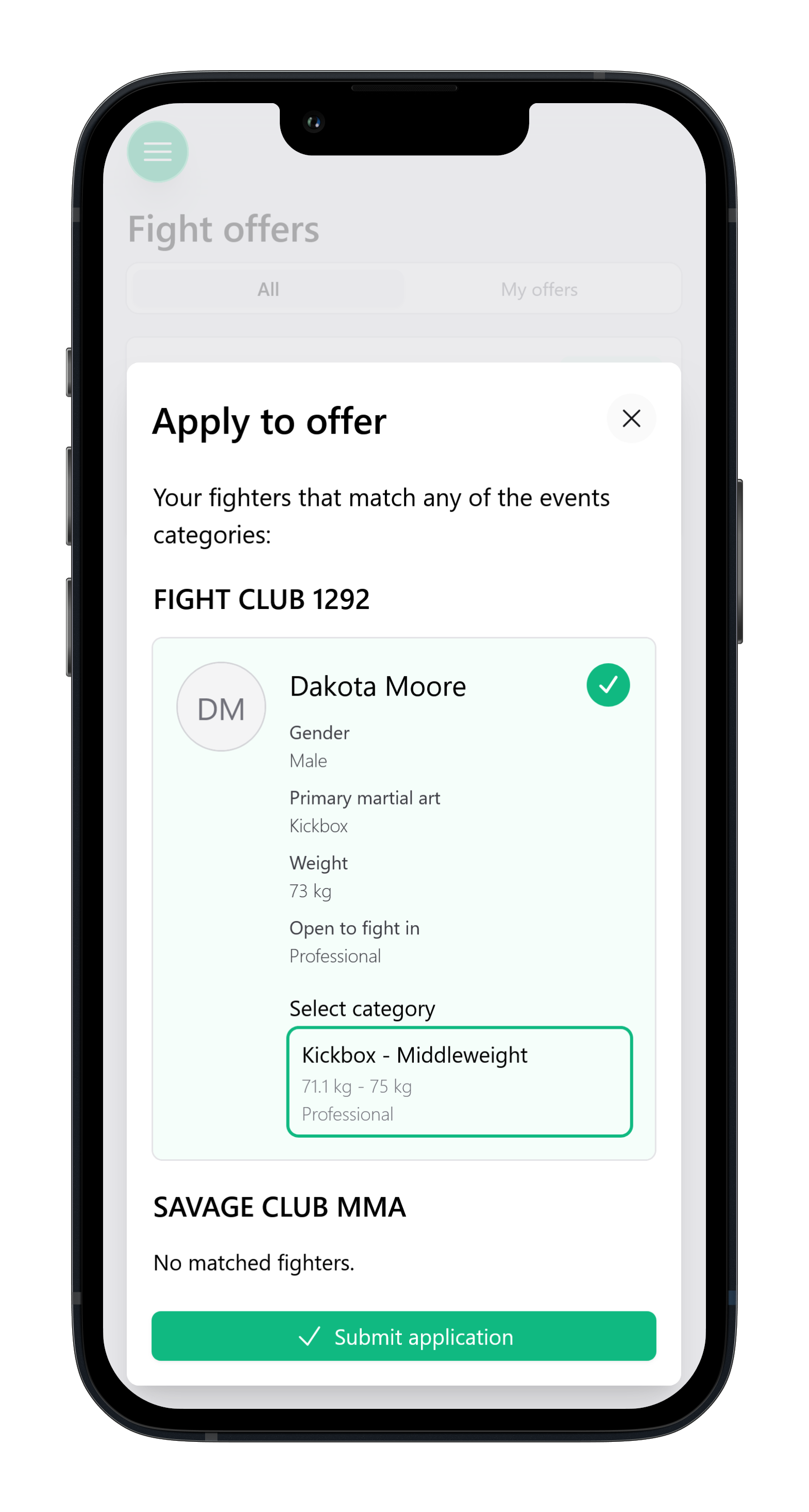 Apply fighter to fight offer on mobile