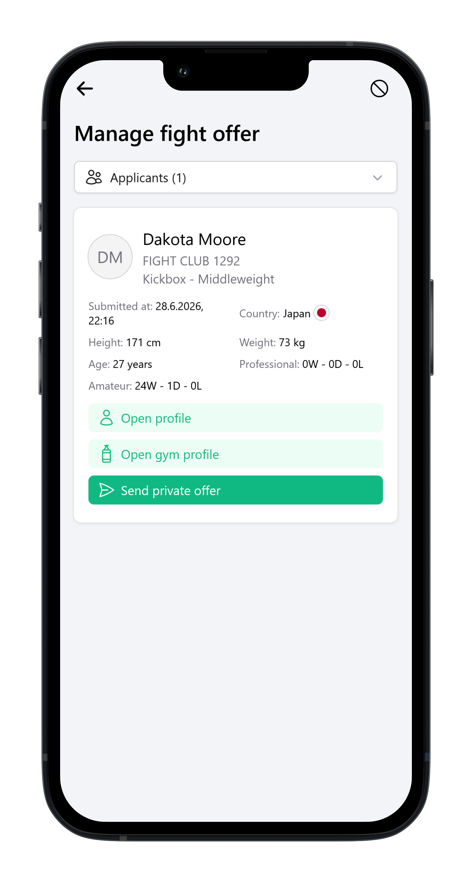 Manage fight offer applicants on mobile